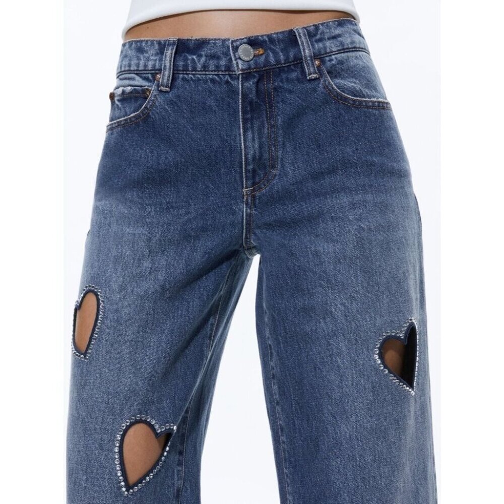 Alice + Olivia Karrie Embellished Heart Jeans 26 $550 - Picture 4 of 12